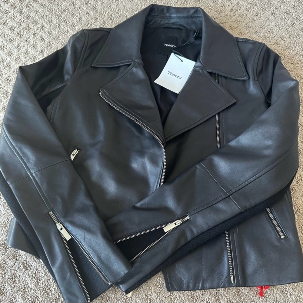 Theory Charcoal Leather Jacket